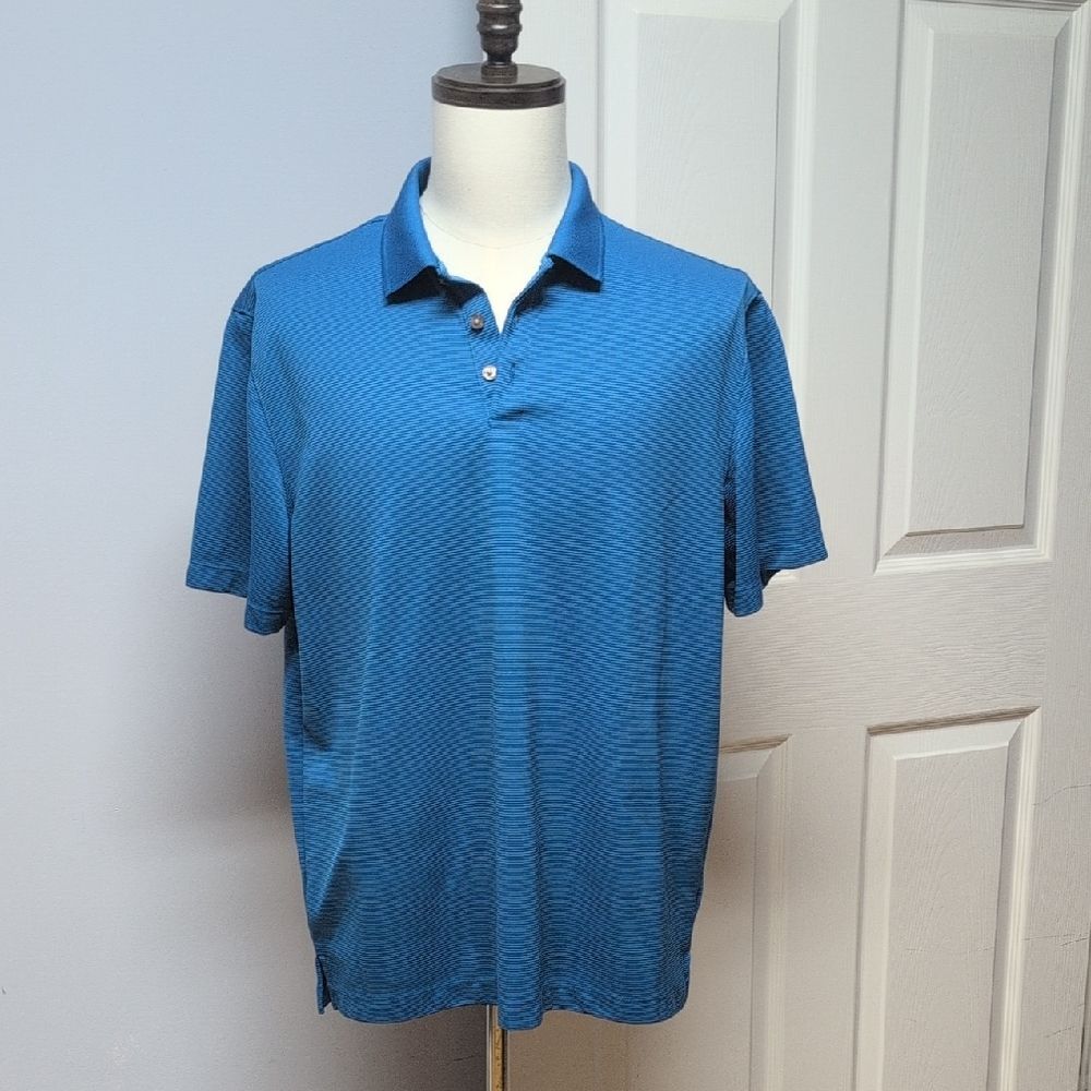 Van Heusen Air Textured Single Color Stripes Blue Polo Shirt Size L